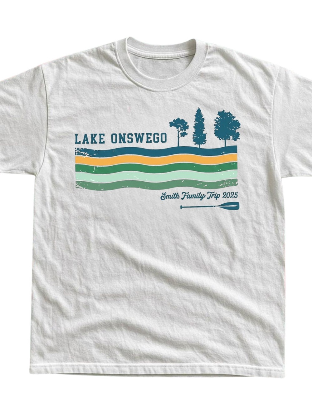 Lake Onswego White Graphic Men’s Swim Tee - Green & Teal Waves